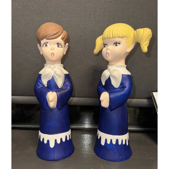 Vintage Ceramic Choir Boy & Girl Singing hand painted Christmas - Picture 1 of 13